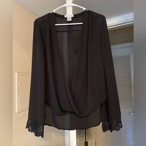 Jealous Tomato- Black Long Sleeve Sheer Blouse Sz L